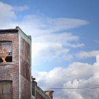 Orange Curtains in Empty Building